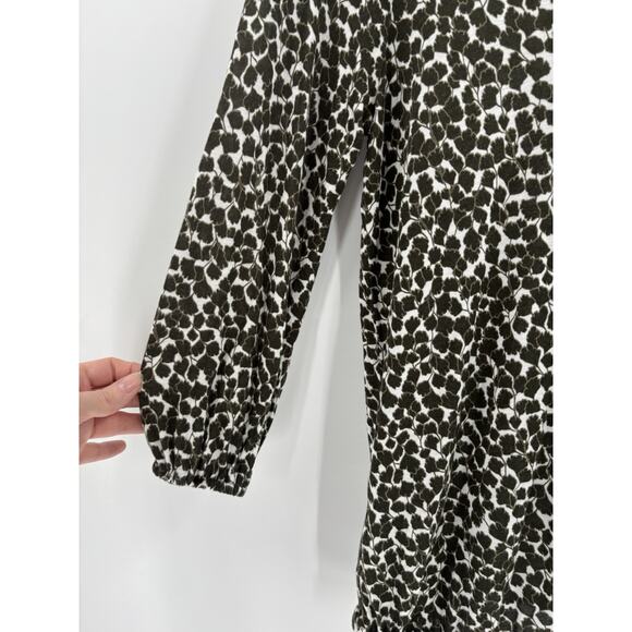 Michael Kors Blouse Womens Small Green Floral Keyhole Neck Long Sleeves Stretchy - Picture 6 of 15